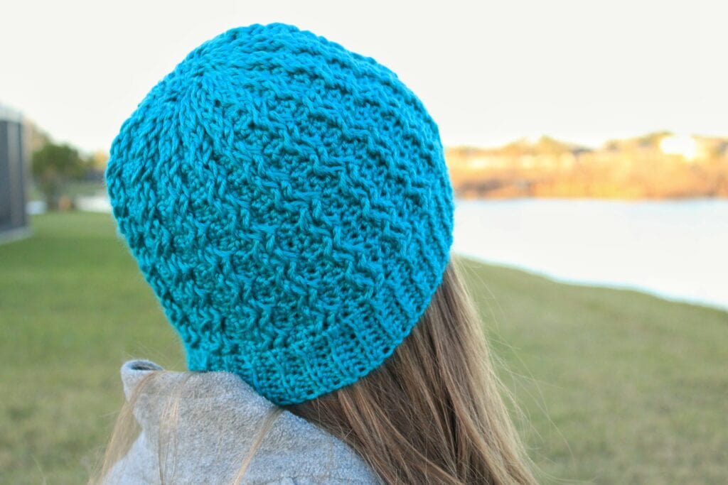 Jenny Cabled Crochet Beanie - back view