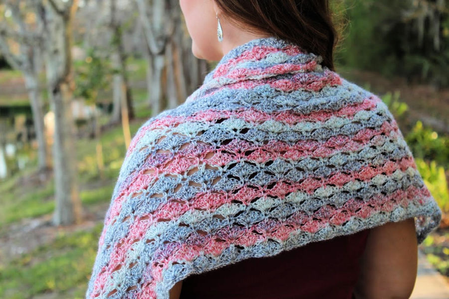 Pink & Grey Asymmetrical Shawl Scarf Bandana Hand Made Crocheted with 50% cotton