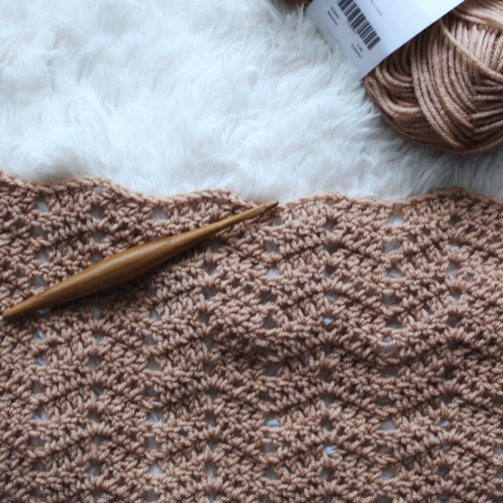 Close up of the crochet cardigan chevron stitch combo. 