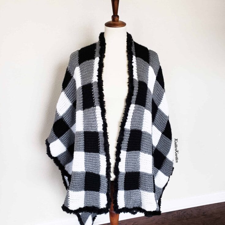 Image for Luxury Plaid Tunisian Poncho – Free Pattern!