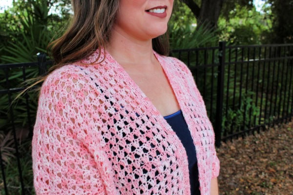 Close up of the trim of the Jayda Cardigan crochet pattern. 