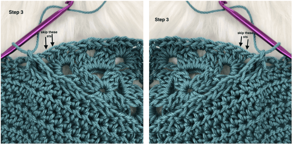 Join as you Go crochet tutorial step 3. 