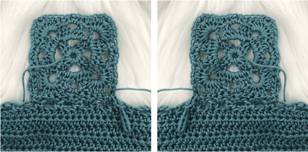 Close up of join as you go crochet method. 