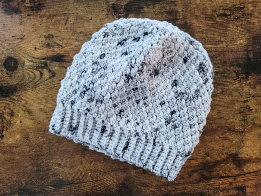 Crochet Slouch Hat in cream and black speckles, called the Savannah Slouch. 