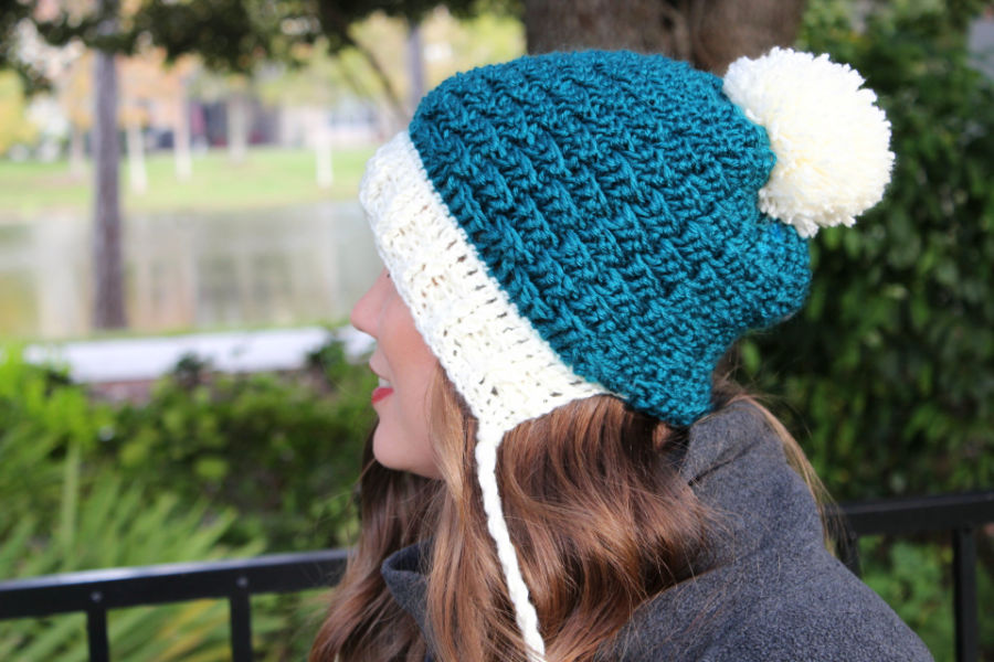 Side view of the crochet hat called the Enchanted Dreams Mini Slouch.