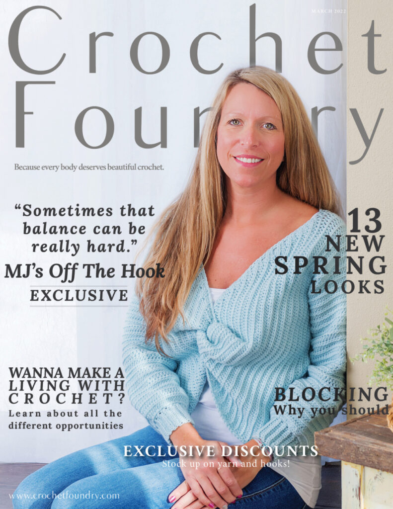 Photo of the cover page of the Spring 2022 Issue of Crochet Foundry Magazine. 