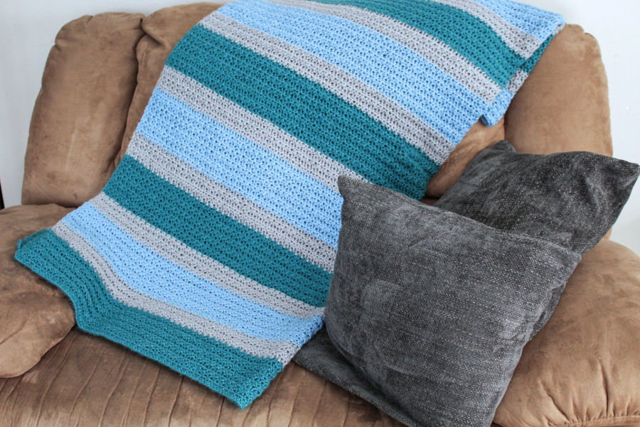 Handmade Crochet Baby Blanket for Boy Blue, Brown, White 