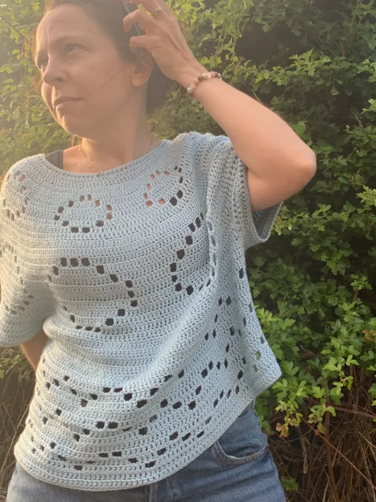 Image for Top-down filet crochet festival top pattern with circle design