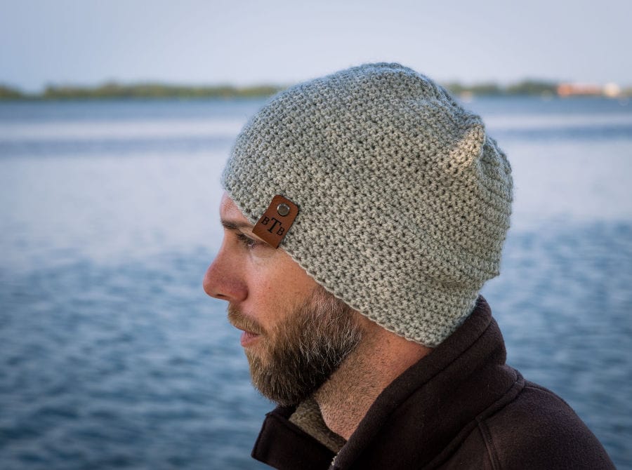 Beginner friendly crochet beanie pattern, called the Conan Beanie