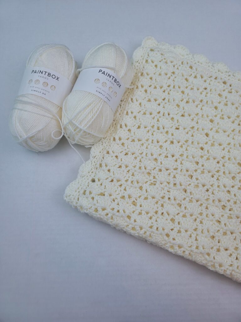 Vintage Style crochet baby blanket, called the Sarah Blanket