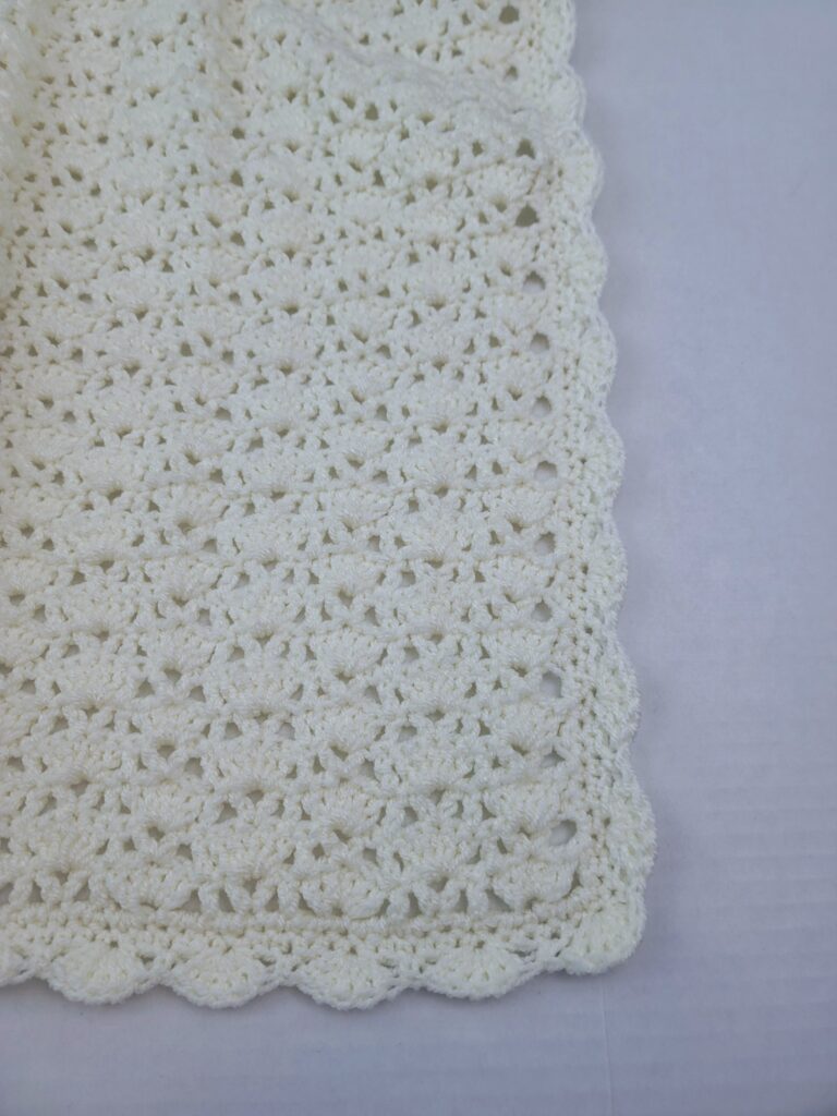 Vintage style crochet baby blanket, called the Sarah Blanket