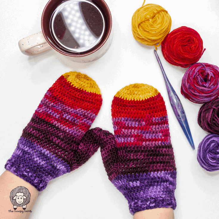 Image for Into the Sunset Crochet Mittens Pattern: Free Crochet Pattern
