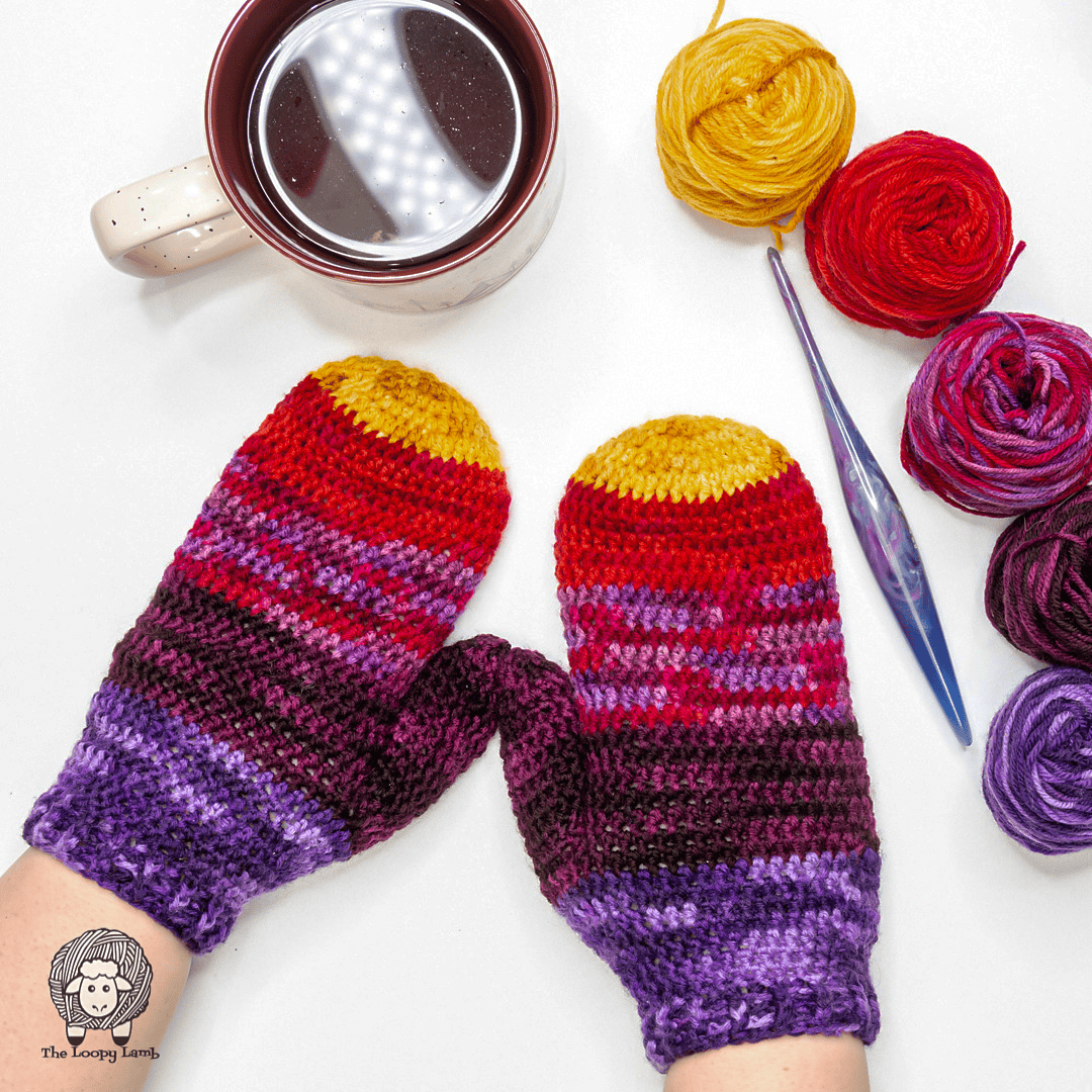 Image for Into the Sunset Crochet Mittens Pattern: Free Crochet Pattern