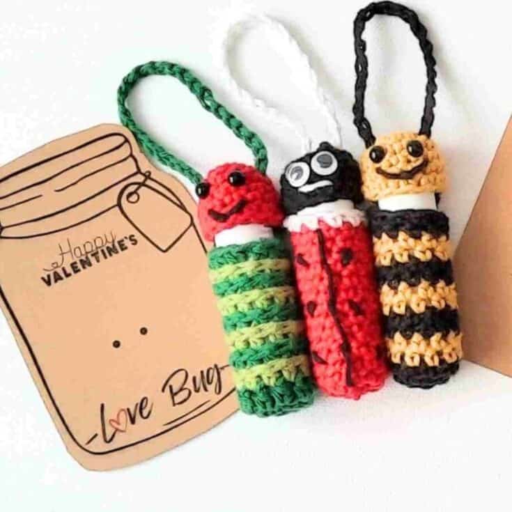 Image for FREE Easy Crochet Lip Balm pattern, The Bee Lip Balm Holder Keychain
