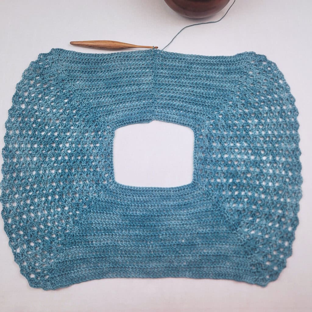 Yoke of the summer crochet top called the Rosie Tee.
