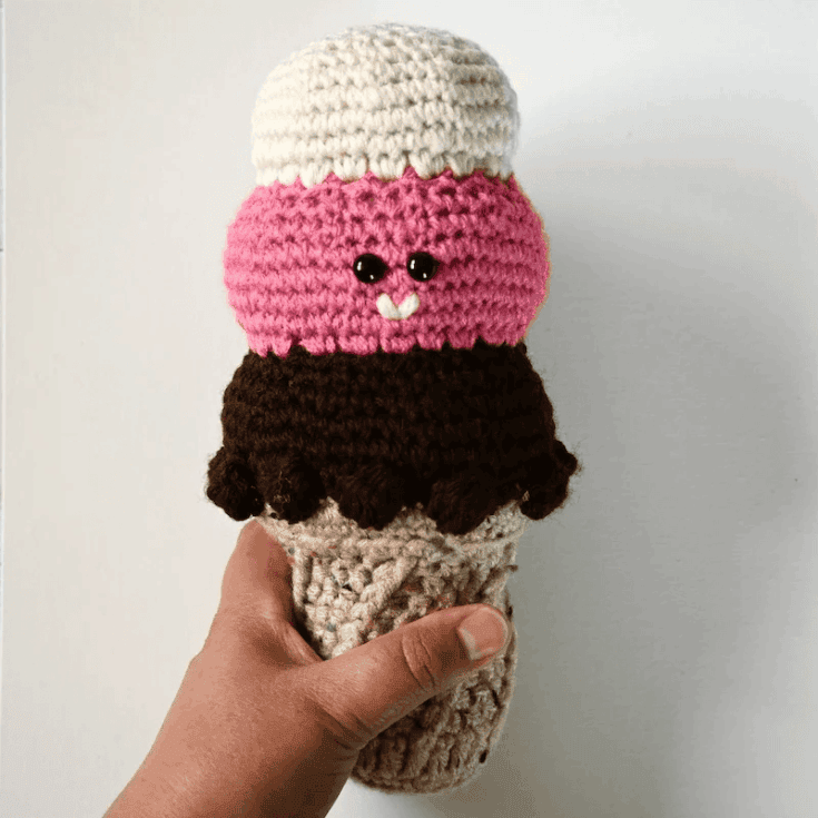 Image for Crochet Ice Cream Cone Pattern: Neapolitan Ice Cream Cone Pal