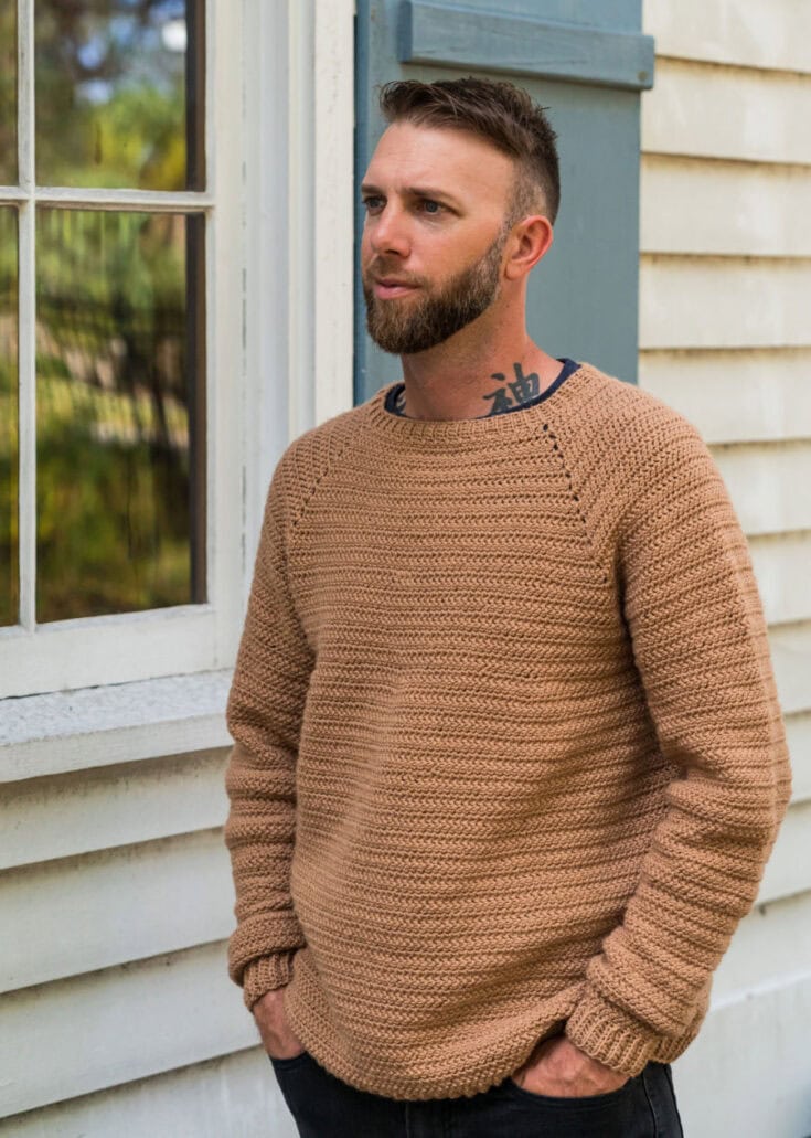 mens crocht sweater pattern raglan style work up