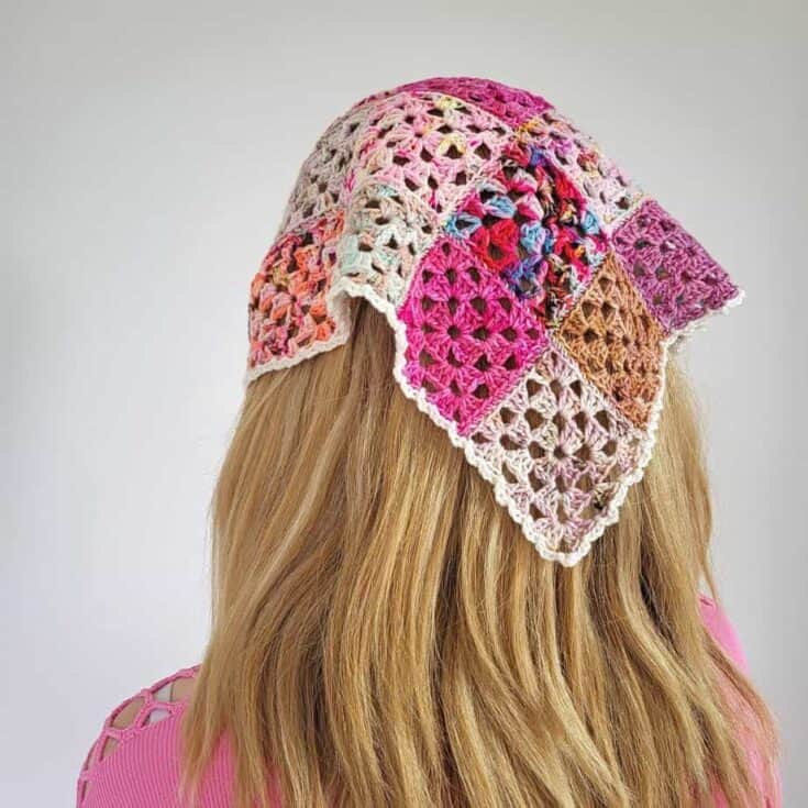 granny square stitch crochet headscarf pattern