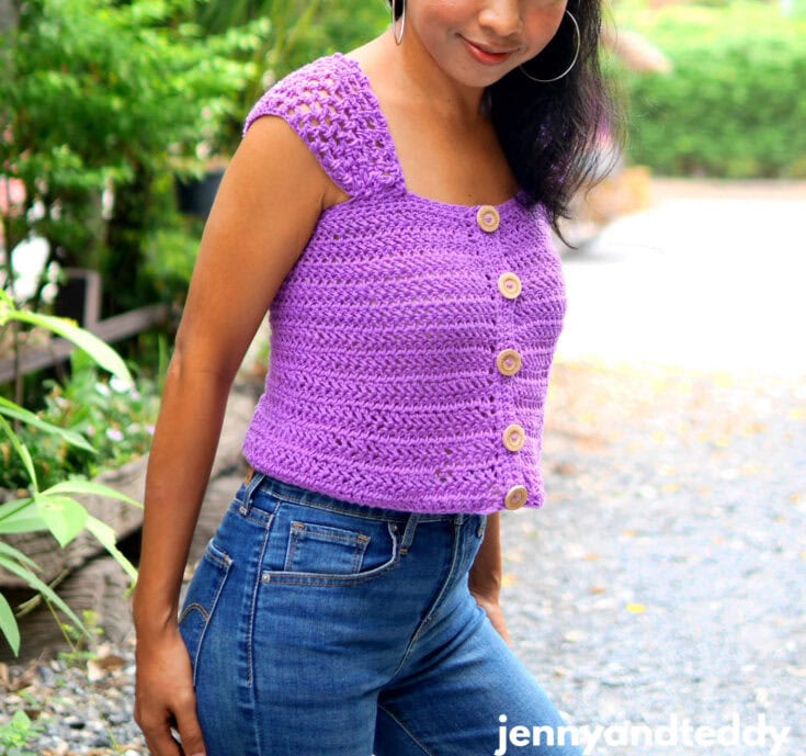 wide strap crochet crop top pattern with buttons on front