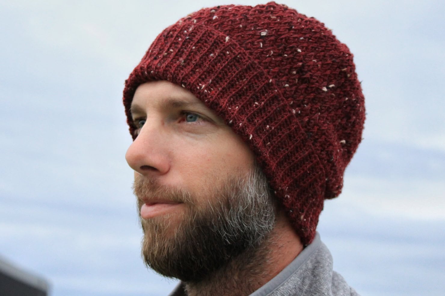 Dutton Beanie - Alpine Stitch Crochet Hat Pattern made in deep red