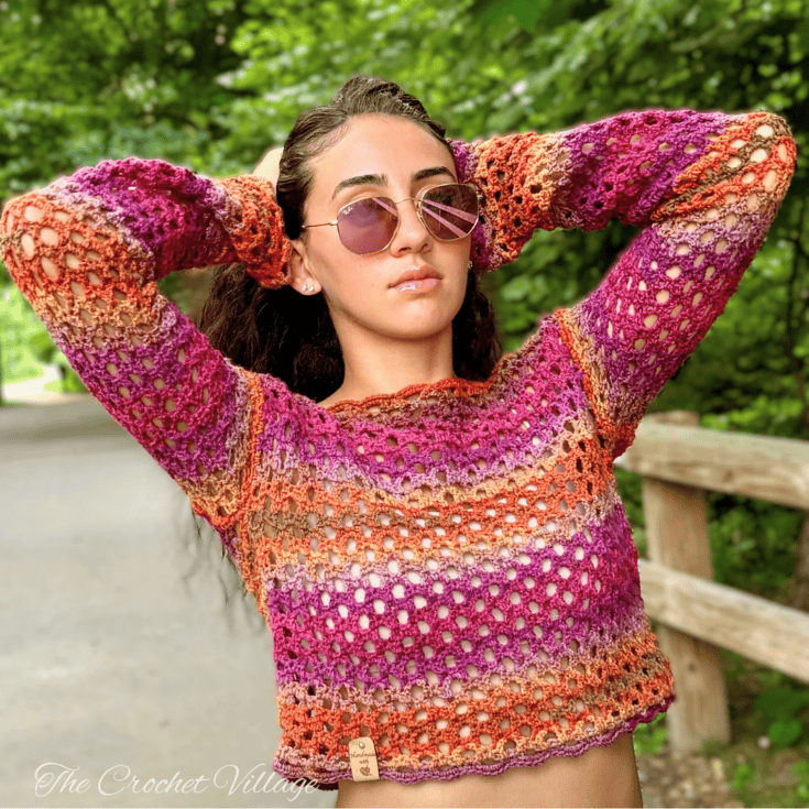 DK weight yarn crochet lace sweater pattern