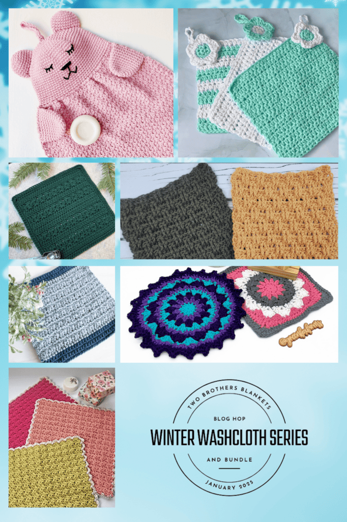 Collage of crochet washcloth patterns included in this pattern roundup.