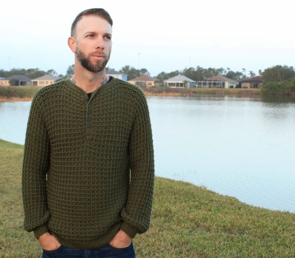 Crochet Men's Sweater Pattern – Men's Apricity Henley - Two