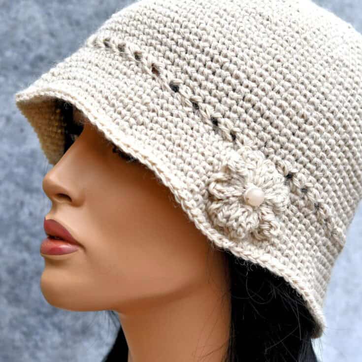 Image for Womens Crochet Hat Flower Cloche Bucket