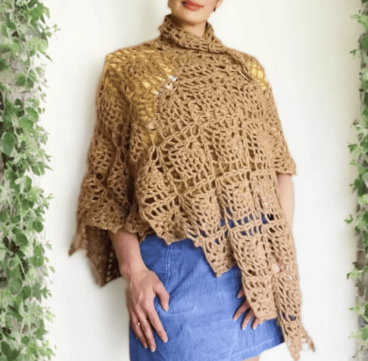 pineapple lace stitch crochet shawl pattern