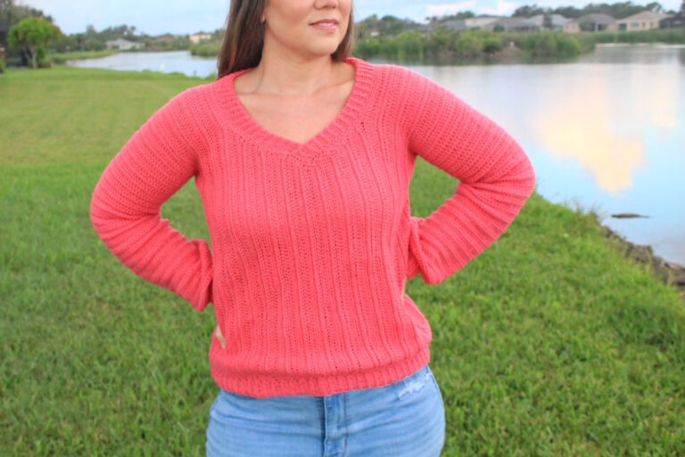 Crochet V-Neck Sweater for Women  – Maxwell Sweater
