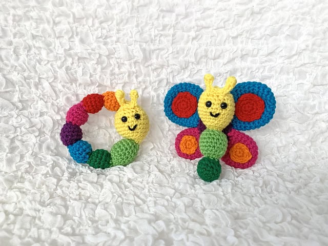 Image for Rainbow Caterpillar + Butterfly Baby Rattles
