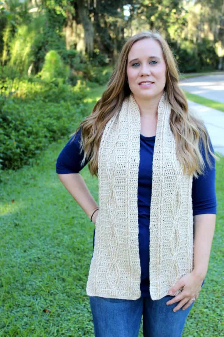 Free Crochet Scarf with Cables Pattern- Crossroads Scarf