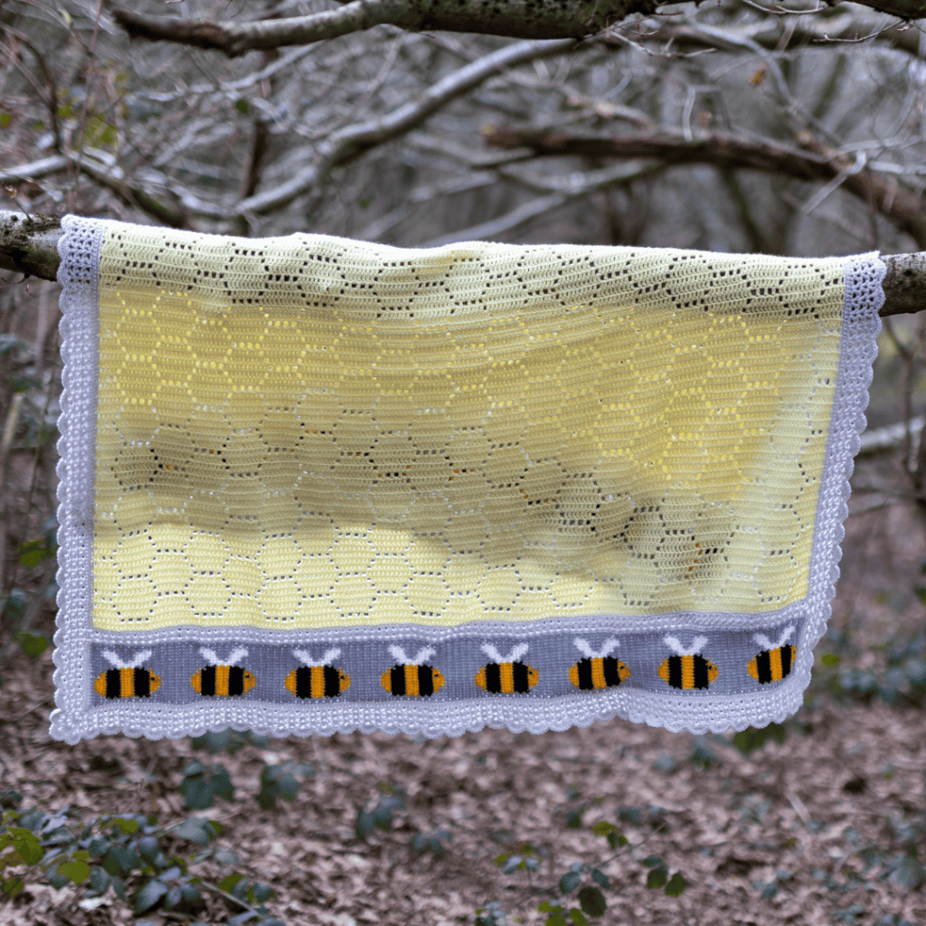 colorwork honeybee crochet baby blanket